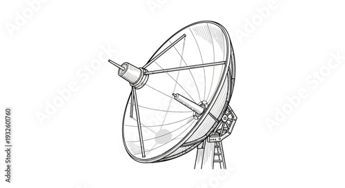 Detailed illustration of a large satellite dish for communication and data transmission.