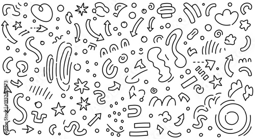 Hand-drawn doodle elements creating a playful and dynamic pattern.