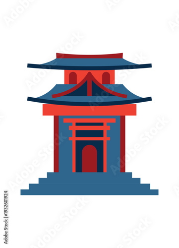 Japanese Temple Clip Art Isolated Traditional Landmark Flat Vector Illustration
