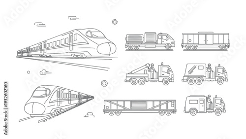 Vehicular Outlines: A collection of various vehicles is showcased against a plain background, providing a detailed and clear representation of each mode of transportation. 