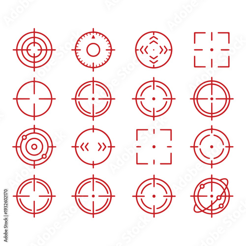 Red shooting target aim crosshair icon set collection