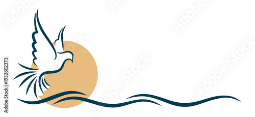 The symbol of flying pigeon with blue wave.
