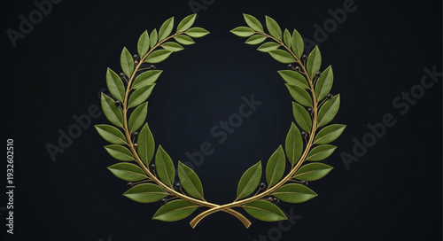 Elegant laurel wreath symbol of victory and achievement on dark background.