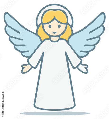 Cute Angel with Wings and Halo Cartoon Illustration Religious Character Design