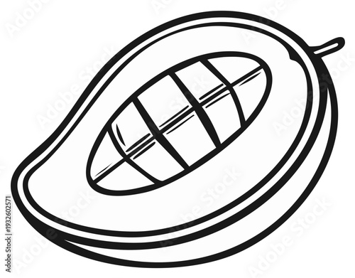 Simple Line Art Illustration of a Sliced Avocado Fruit with Seed Grid Pattern