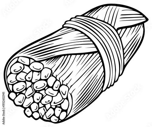 Hand-Drawn Tamale Illustration, Traditional Latin American Food, Wrapped Corn Husk, Vector Graphic