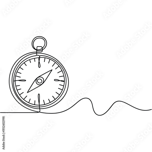 A single line drawing of a classic compass pointing towards the north