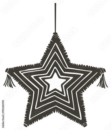 Star shaped piñata illustration, hanging from string, festive decoration