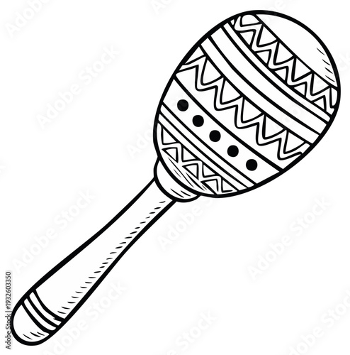 Hand-drawn Maraca with Tribal Pattern Musical Instrument