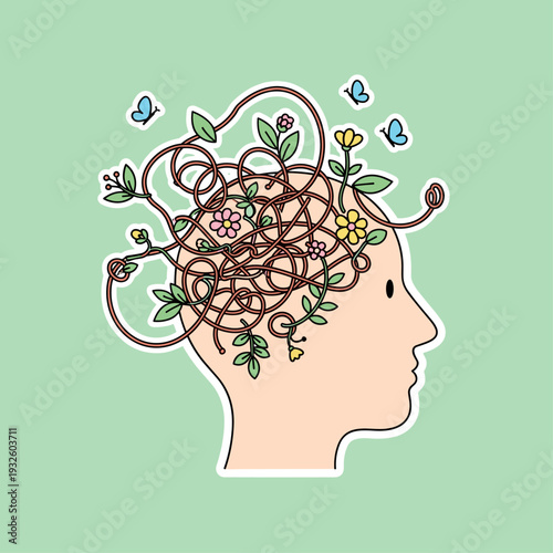 Flat Vector Tangled Mind with Spring Flowers Illustration