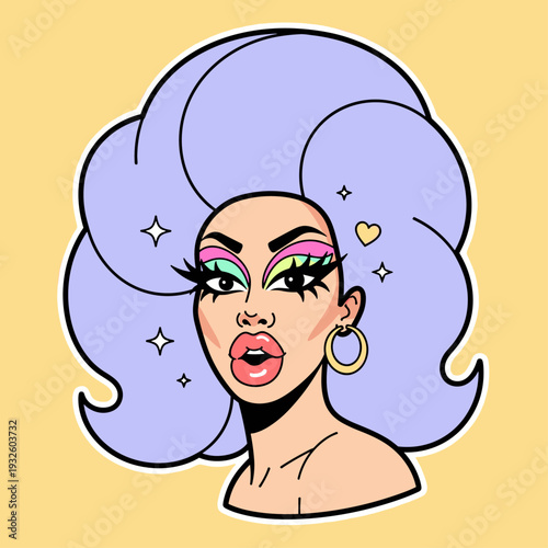 Foto Flat Vector Drag Queen Makeup Portrait