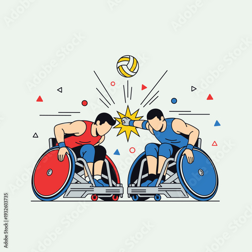 Dynamic Wheelchair Rugby Match Flat Vector Illustration
