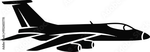 Silhouette of a Modern Jet Airplane in Flight.