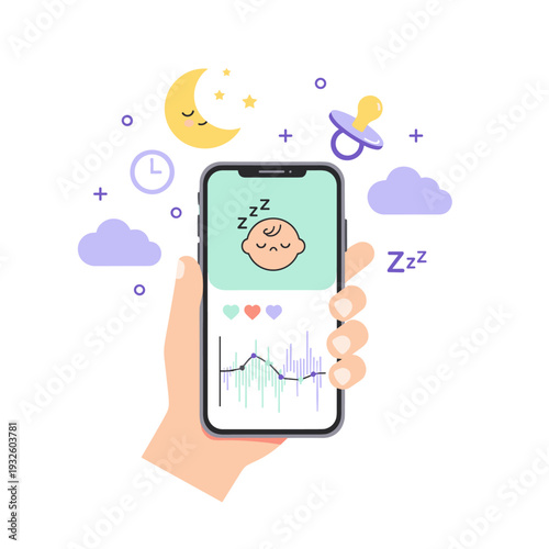 Flat Vector Illustration Of A Baby Sleep Monitor App