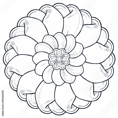 Beautiful abstract floral mandala pattern black white line art decorative illustration