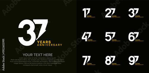 Anniversary logo set vector design, white and yellow color for celebration event