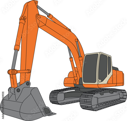 Modern Orange Crawler Excavator Illustration Isolated on White Background for Heavy Construction Civil Engineering Earthmoving Machinery Industrial Equipment Project Design and Building Site Graphics