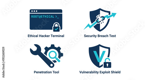 Cybersecurity Icons Representing Ethical Hacking and Vulnerability Protection