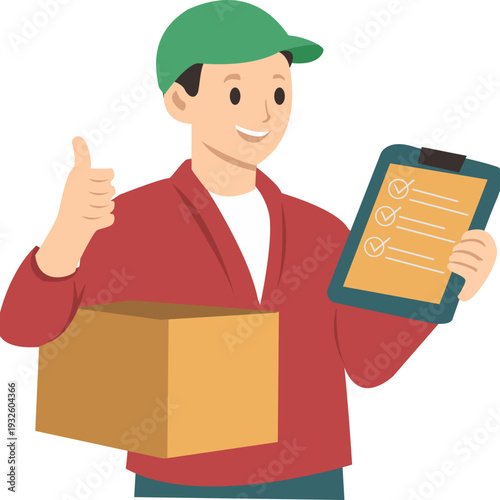 Delivery Person Holding Package and Checklist