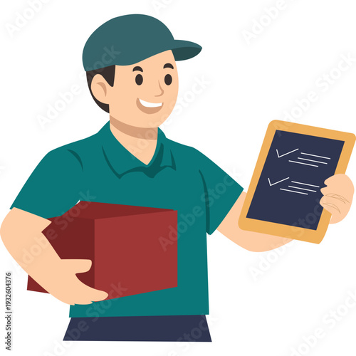 Delivery Person Holding Package and Checklist