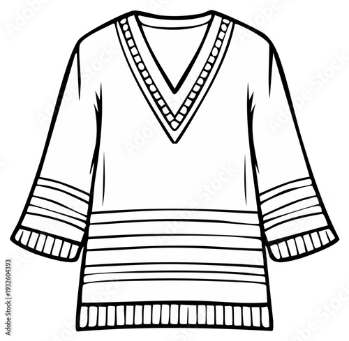 Ethnic pattern v-neck long sleeve top illustration outline textile design