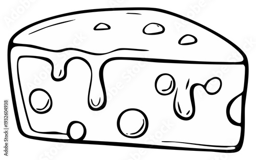 Delicious Cheese Slice Outline Illustration with Holes and Dripping Emulsion for Recipe Booklets and Culinary Designs