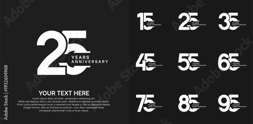 Anniversary logo set vector design, white color for celebration event