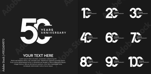 Anniversary logo set vector design, white color for celebration event