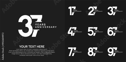 Anniversary logo set vector design, white color for celebration event
