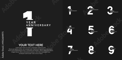 Anniversary logo set vector design, white color for celebration event