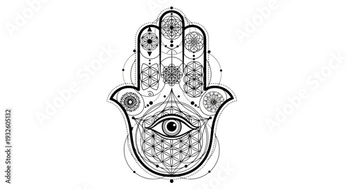 Hamsa Hand with Eye and Geometric Patterns.