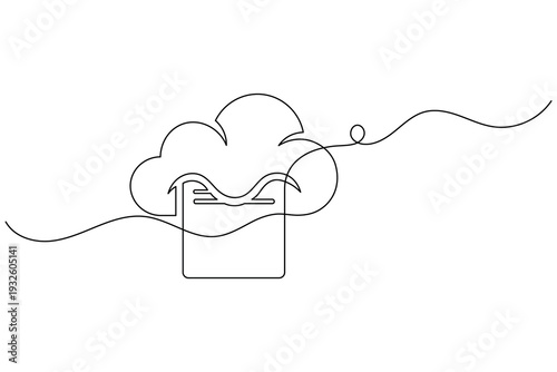 Cloud server storage continuous one line drawing for technology and data minimalist vector illustration