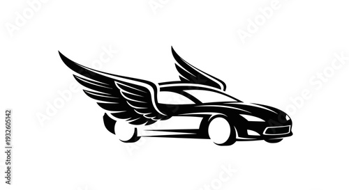 Flying Car Logo: Automotive Design with Wings for Speed and Innovation.