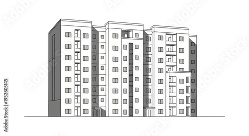 Architectural Sketch of a Modern Apartment Building.