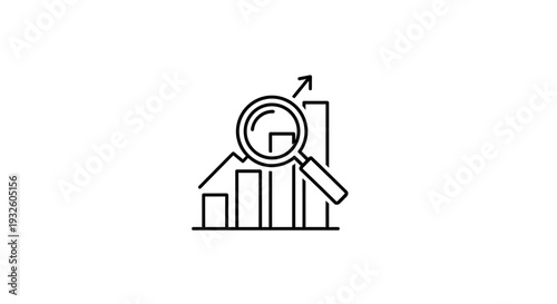 Business analysis and market research with magnifying glass.