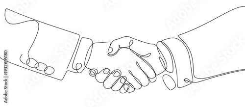 Continuous line drawing handshake, minimalist business deal vector, professional partnership agreement icon