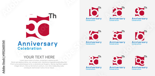Anniversary logo set vector design, red color for celebration event