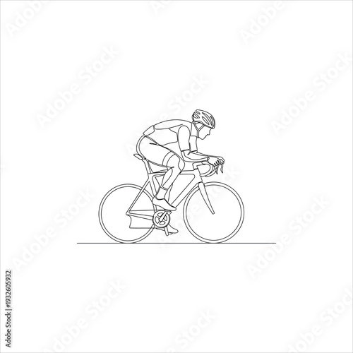 A cyclist riding a bike in a line drawing style