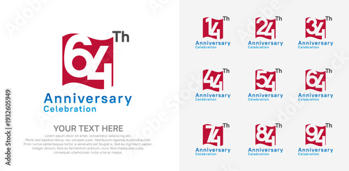 Anniversary logo set vector design, red color for celebration event