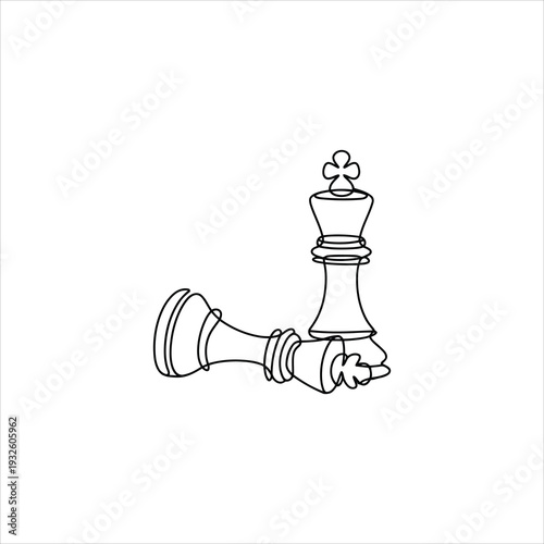 A black and white drawing of two chess pieces on a white background