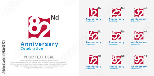 Anniversary logo set vector design, red color for celebration event