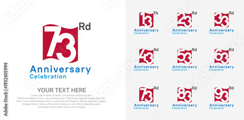 Anniversary logo set vector design, red color for celebration event