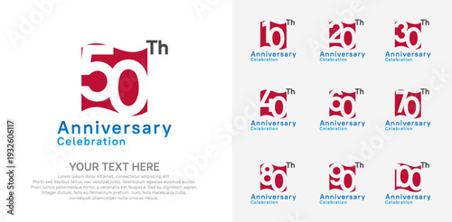 Anniversary logo set vector design, red color for celebration event