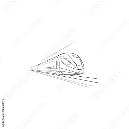 A sleek bullet train speeding along the tracks