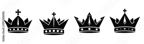 Four ornate crowns with crosses and decorative bands