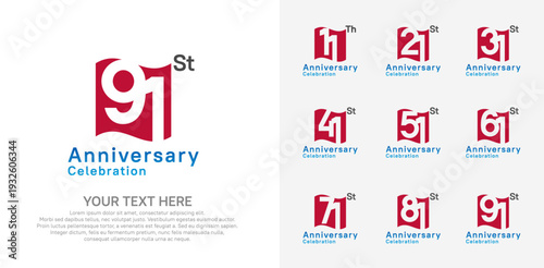 Anniversary logo set vector design, red color for celebration event
