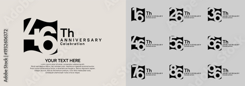Anniversary logo set vector design, black color for celebration event