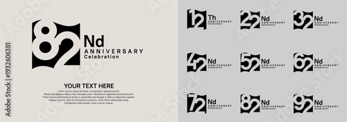 Anniversary logo set vector design, black color for celebration event