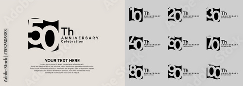 Anniversary logo set vector design, black color for celebration event