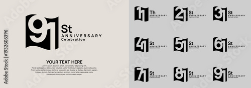Anniversary logo set vector design, black color for celebration event